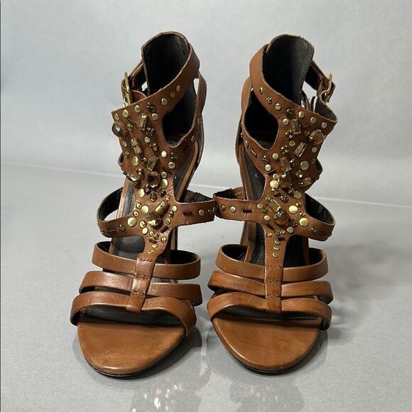 Vince Camuto BrownโStrappy Heels with Gold Accents | 7.5 | (1517) - Picture 6 of 13